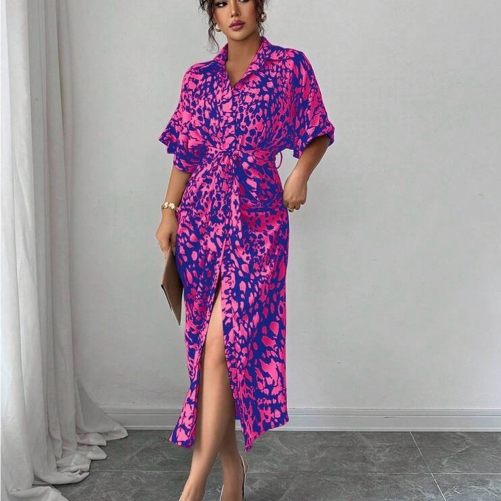 SHEIN Pink and Blue Midi Dress